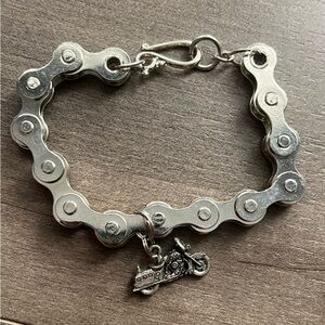 Industrial Bike Chain Bracelet w/ Motorcycle Charm | Y2K Biker Style